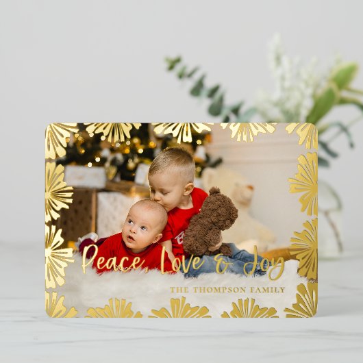 スタンプされたフローラフレーム写真 箔シーズンカード (立ち正面)