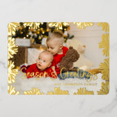 スタンプされたフローラフレーム写真 箔シーズンカード (正面)