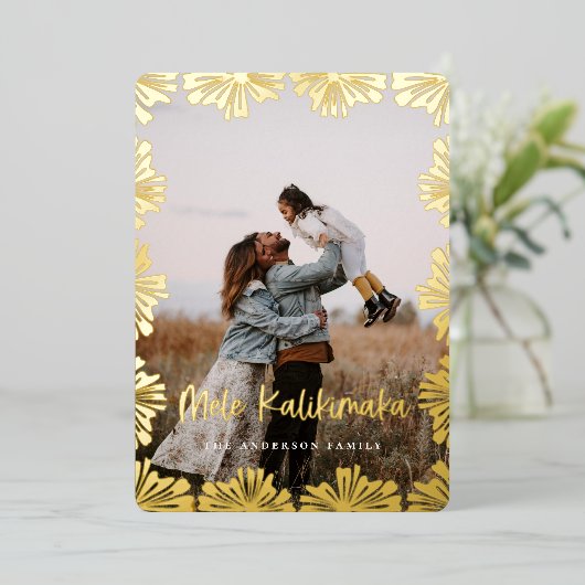 スタンプされたフローラフレーム写真 箔シーズンカード (立ち正面)