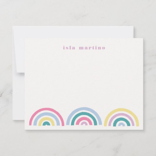 スタンプされた虹キッズステーショナリーカード – ティール（緑がかった色） セーブザデート (正面)