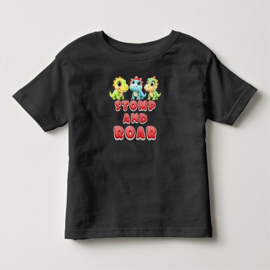 スタンプと吠える、面白い恐竜の子供 トドラーTシャツ (正面)