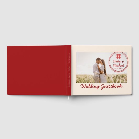 スタンプのロゴ付き写真中国の結婚の結合 ゲストブック (全面)