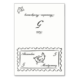 スタンプの手描き食事選択式ウエディングプレイスカード テーブルナンバー