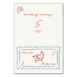 スタンプの手描き食事選択式ウエディングプレイスカード テーブルナンバー