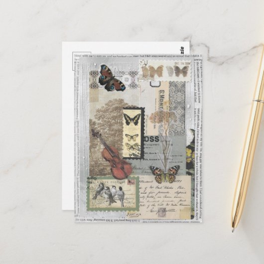 スタンプヴィンテージEphemera Decompage ポストカード (正面/裏面インサイチュ)