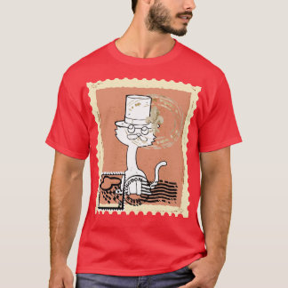 スタンプ付きの猫 Tシャツ