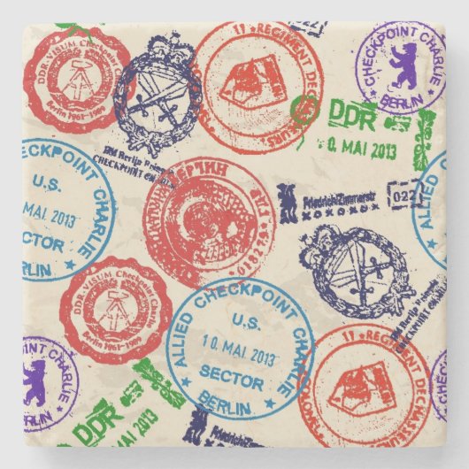 スタンプ付きテ実在クスチャ。 ストーンコースター (正面)