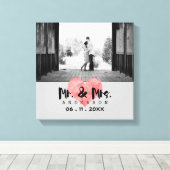 スタンプ素朴されたハートミスター・アンド・ミセス結婚ズ キャンバスプリント (インサイチュ (ウッドフロア))