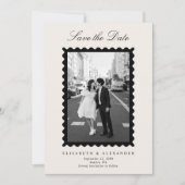 スタンプ風モダンアイボリー1枚の写真の結婚予定日カード 招待状 (正面)