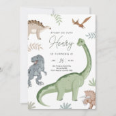 スタンプ、チョンプ、ロア！恐竜の誕生日 招待状 (正面)