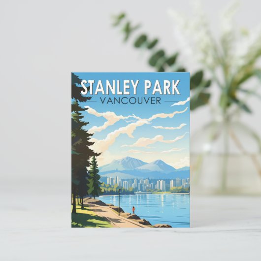 スタンレーパークバンクーバーカナダトラベルアートヴィンテージ ポストカード (スタンド正面)