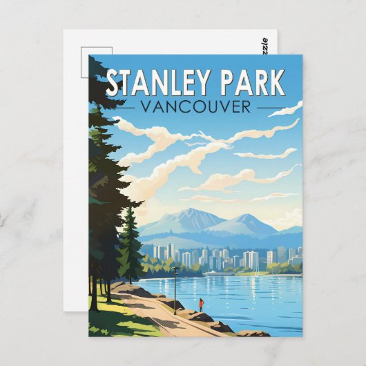 スタンレーパークバンクーバーカナダトラベルアートヴィンテージ ポストカード (正面/裏面)