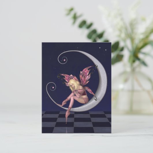 スターかわいらしリー・ナイトタイムのピンクの月の妖精 ポストカード (スタンド正面)