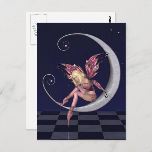 スターかわいらしリー・ナイトタイムのピンクの月の妖精 ポストカード (正面/裏面)