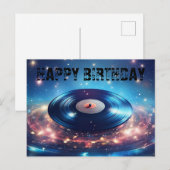 スターがデザインされたヴィンテージのビニールレコード ハッピーバースデー ポストカード (正面/裏面)