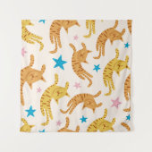 スターが描かれた継ぎ目のないおもしろいかわいい猫 タペストリー (正面(横))