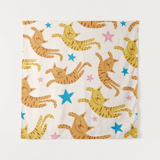 スターが描かれた継ぎ目のないおもしろいかわいい猫 タペストリー (正面)