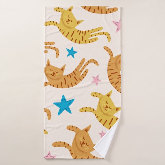 スターが描かれた継ぎ目のないおもしろいかわいい猫 バスタオル (バスタオル)