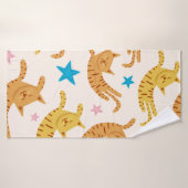 スターが描かれた継ぎ目のないおもしろいかわいい猫 バスタオル (バスタオル)
