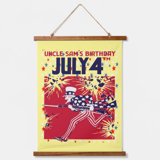 スターが輝くおじさんサムの誕生日 7月4日 吊り下げ型タペストリー (正面)