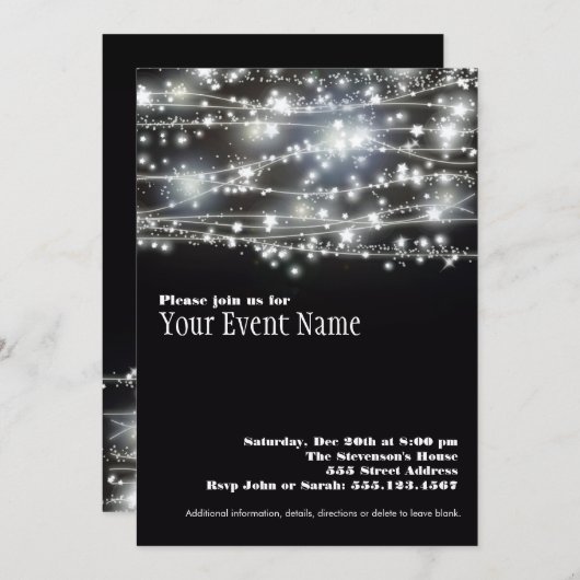 スターきらめくホリデーお祝い招待状カード 招待状 (正面/裏面)