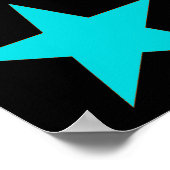 スターすごいティール(緑がかった色)黄色い渦巻き星模様 ポスター (角)