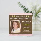 スターすごい!ガールズピンクバースデーパーティー招待状 招待状 (スタンド正面)