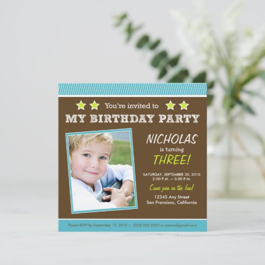 スターすごい!少年のアクア·バースデー·パーティーの招待 招待状 (スタンド正面)