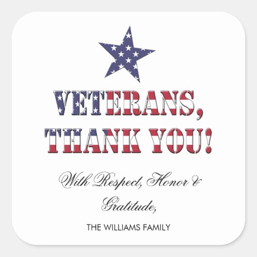スターとストライプアメリカ退役軍人ありがとう スクエアシール (正面)