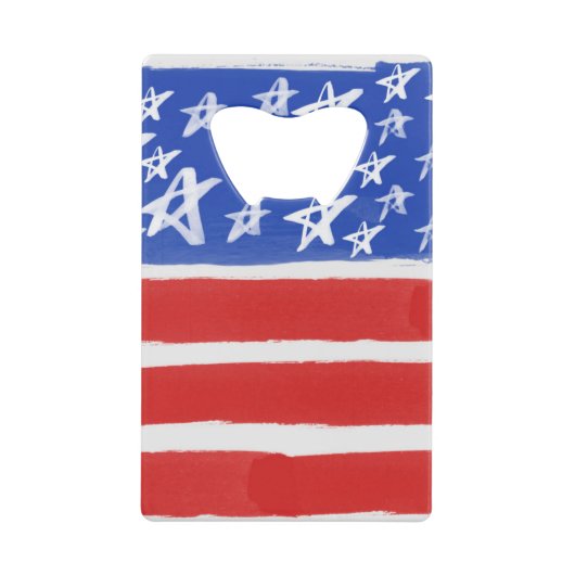 スターとストライプ、愛国的、7月4日 クレジットカード栓抜き (正面)