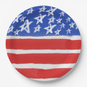 スターとストライプ、愛国的、7月4日 ペーパープレート (正面)