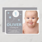 スターとバルーンフォト誕生日パーティーへの招待 招待状 (正面/裏面)