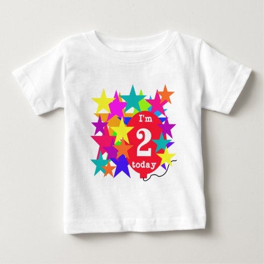 スターとバルーン2nd誕生日Tシャツとギフト ベビーTシャツ (正面)