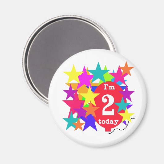 スターとバルーン2nd誕生日Tシャツとギフト マグネット (正面/裏面)