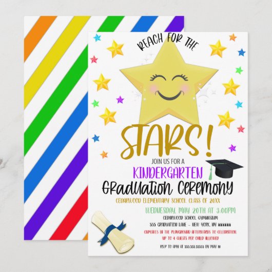 スターのあなた 幼稚園卒園式招待状 招待状 (正面/裏面)