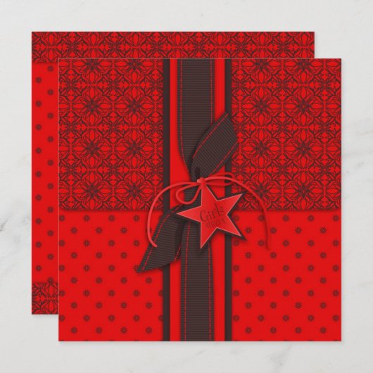 スターは赤いベビ生まれーシャワー招待状広場 招待状 (正面/裏面)