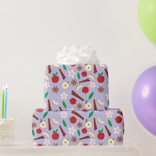 スターアニス、シナモン、リンゴ、フラワーシームレス秋 ラッピングペーパー (パーティーギフト)