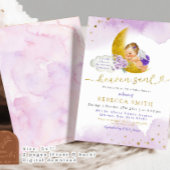 スターアンドムーン薄紫エンジェルガールブロンド赤ちゃんシャワー 招待状