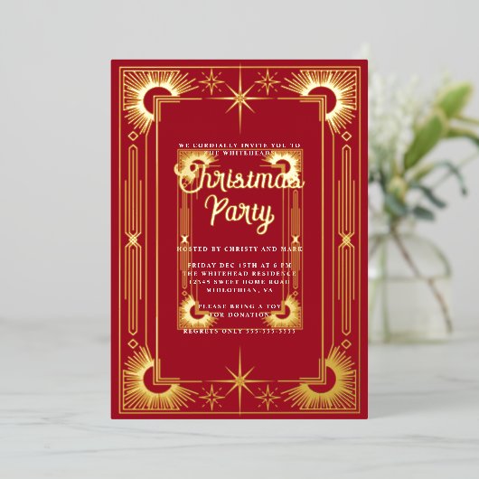 スターアールデコクリスマス 箔招待状 (立ち正面)