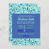 スターウォールバーバルミツワー招待状アクア 招待状 (正面/裏面)