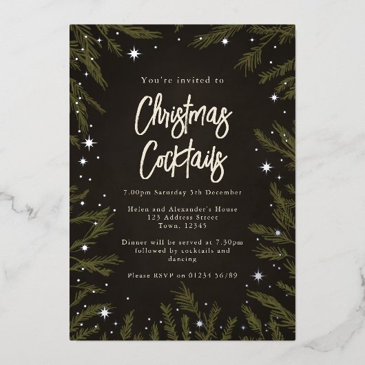 スターエレガントズクリスマスコックテールフォイル招待状 箔招待状 (正面)