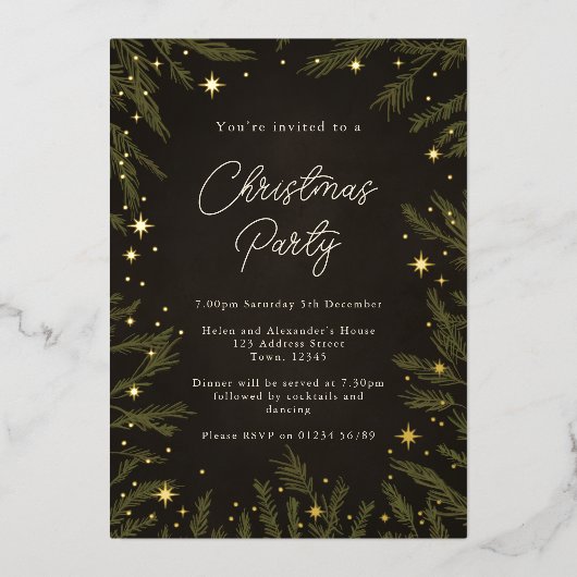 スターエレガントズクリスマスパーティーフォイル招待状 箔招待状 (正面)