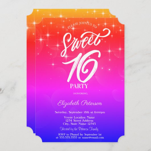 スターエレガントズグラデーションスウィート16 招待状 (正面/裏面)