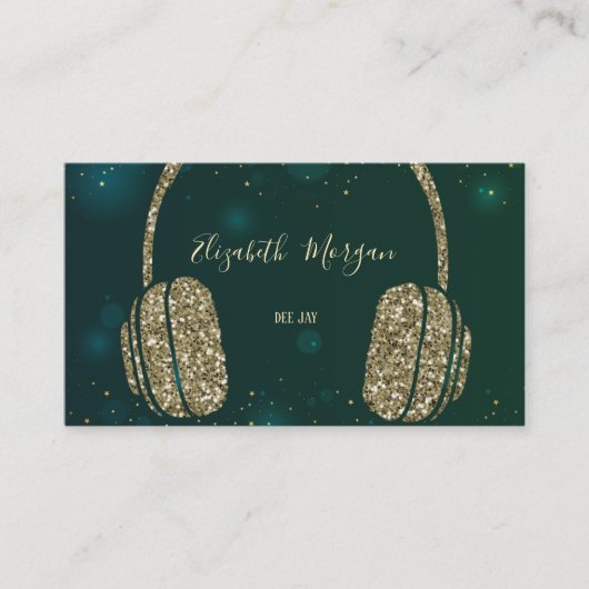 スターエレガントズ緑グリッターヘッドフォンDJ 名刺 (正面)
