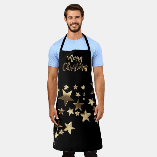 スターエレガントフェイク金ゴールドタイポグラフィメリークリスマス エプロン (着用した状態)