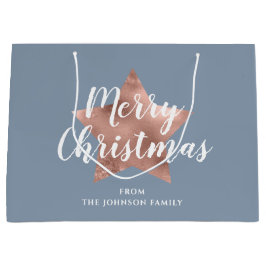 スターエレガントブルーメリークリスマス ラージペーパーバッグ