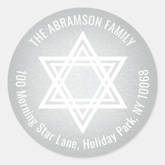 スターオブデイビッドシルバフェイクーフォイル差出人住所 ラウンドシール (正面)