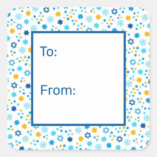 スターオブデイビッドスノーフレークスギフトラベル スクエアシール (正面)