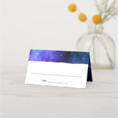 スターオブデイビッドパープルブルーウォーターカラー銀河系折りたたみ プレイスカード (正面)