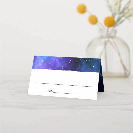 スターオブデイビッドパープルブルーウォーターカラー銀河系折りたたみ プレイスカード (正面)
